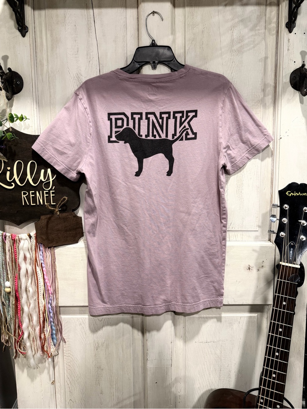 PINK Victoria's Secret Lavender Short Sleeve Tee with Black Logo